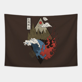 Zen Alchemy Japanese Four Elements Water Air Fire Earth Tapestry
