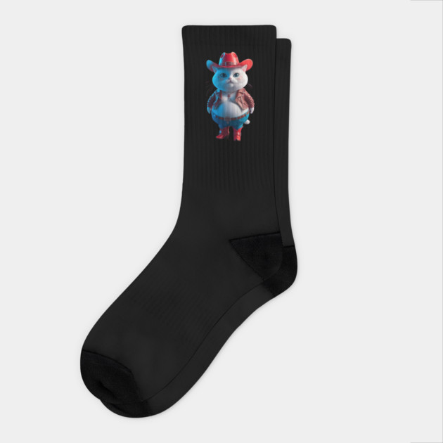 Cat Character Dressed as a Cowboy Socks by animegirlnft