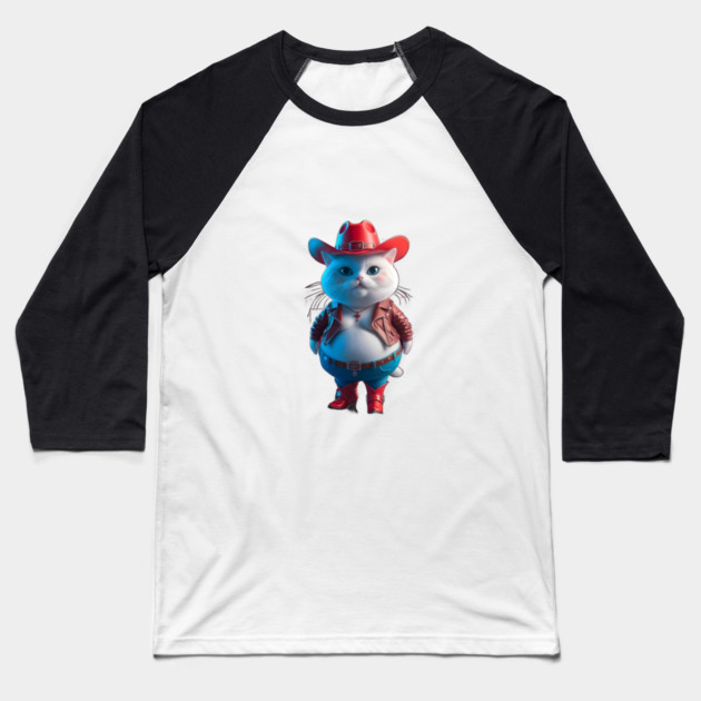 Cat Character Dressed as a Cowboy Baseball T-Shirt by animegirlnft