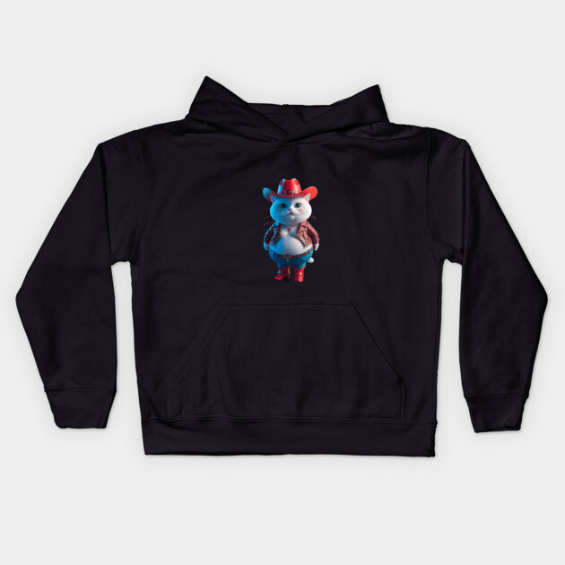 Cat Character Dressed as a Cowboy Kids Hoodie by animegirlnft