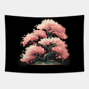 Beautifully Stylized Bonsai Tree with Vibrant Pink Foliage Tapestry