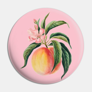 Encore  Peach on a Branch, Accompanied by Green Leaves and a Pink Peach Blossom Pin