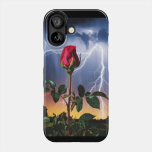 Single Red Rose with a Green Stem and Leaves Phone Case