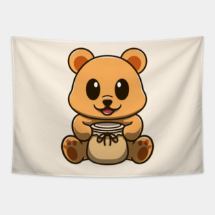 cute honey bear and jar of honey Tapestry
