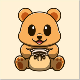 cute honey bear and jar of honey Posters and Art