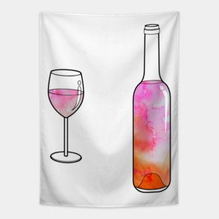 Watercolor Wine Bottle and Glass Tapestry