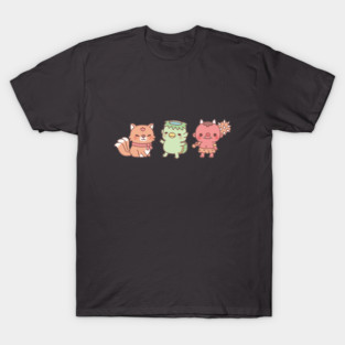 Cute Japanese Yokai Trio Kitsune Kappa And Oni T-Shirt
