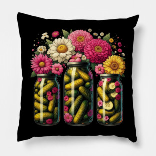 Pickle Jar Pickles And Flowers Pillow