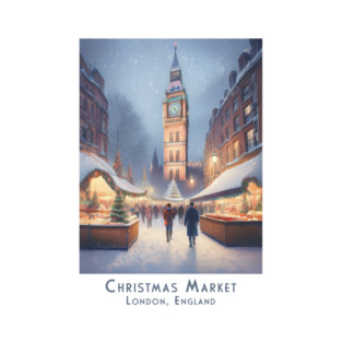Vintage Retro London Christmas Market Winter Wonderland - England T-Shirt