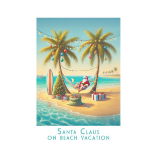 Retro Vintage Santa Claus Beach Vacation T-Shirt