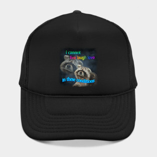 I cannot live laugh love in these conditions raccoon meme Hat