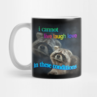 I cannot live laugh love in these conditions raccoon meme Mug