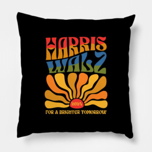Harris Walz 2024 Boho Groovy Retro Rainbow Kamala Harris 2024 Pillow