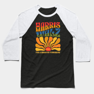 Harris Walz 2024 Boho Groovy Retro Rainbow Kamala Harris 2024 Baseball T-Shirt