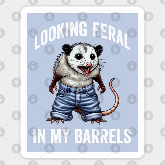Looking Feral In My Barrels funny possum barrel jeans design Sticker by Luxinda
