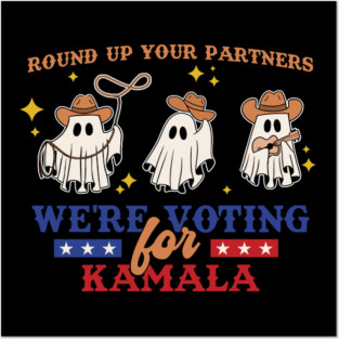 Round Up Partners We're Voting Kamala Vintage Cowboy Posters and Art