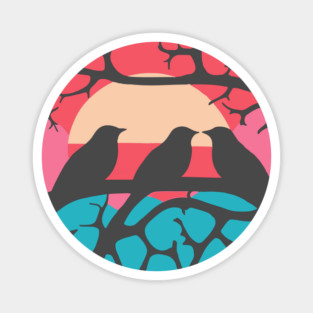 Birds Enjoying the Sunset - Vector Art Style Magnet