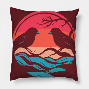 Lover Birds - Sunset Background - Tropical Colors Pillow