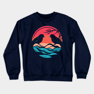 Lover Birds - Sunset Background - Tropical Colors Crewneck Sweatshirt