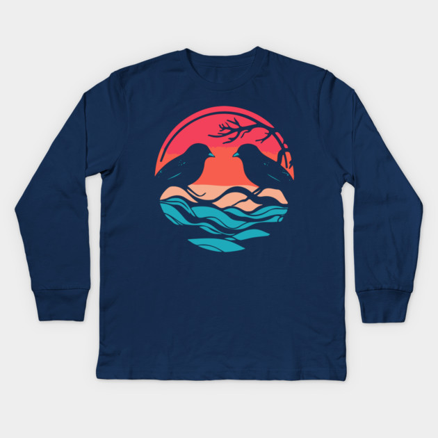 Lover Birds - Sunset Background - Tropical Colors Kids Long Sleeve T-Shirt by TuncGK