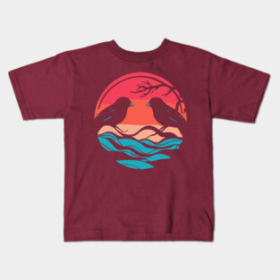 Lover Birds - Sunset Background - Tropical Colors Kids T-Shirt