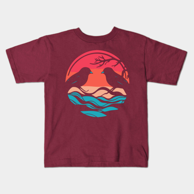 Lover Birds - Sunset Background - Tropical Colors Kids T-Shirt by TuncGK