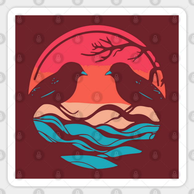 Lover Birds - Sunset Background - Tropical Colors Sticker by TuncGK