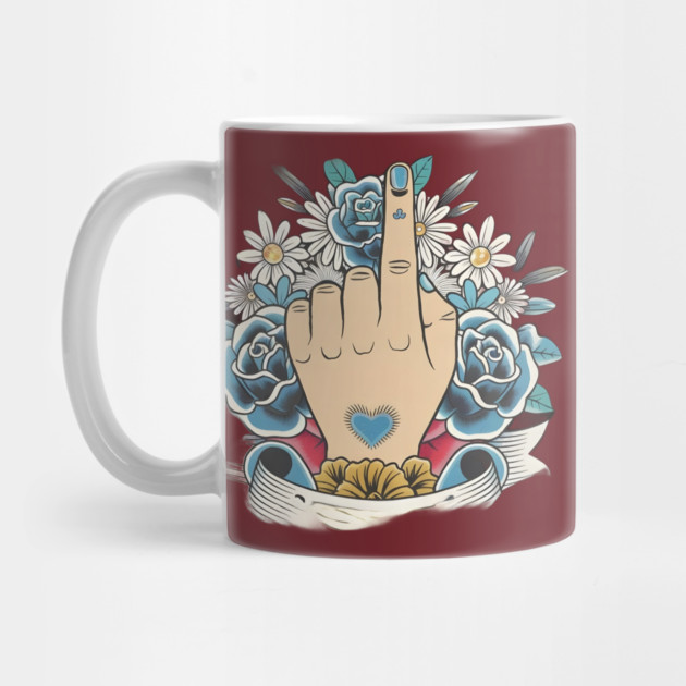 Hand Gesture with the Index Finger Raised, Surrounded by a Decorative Arrangement of Blue and White Flowers by animegirlnft