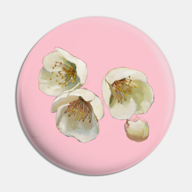 Watercolor Painting of Three White Flowers with Yellow and Green Centers, Accompanied by Two Smaller Buds Pin by animegirlnft