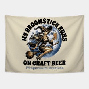 MY Broomstick Runs On Craft Beer Halloween Drinking Witch Tapestry