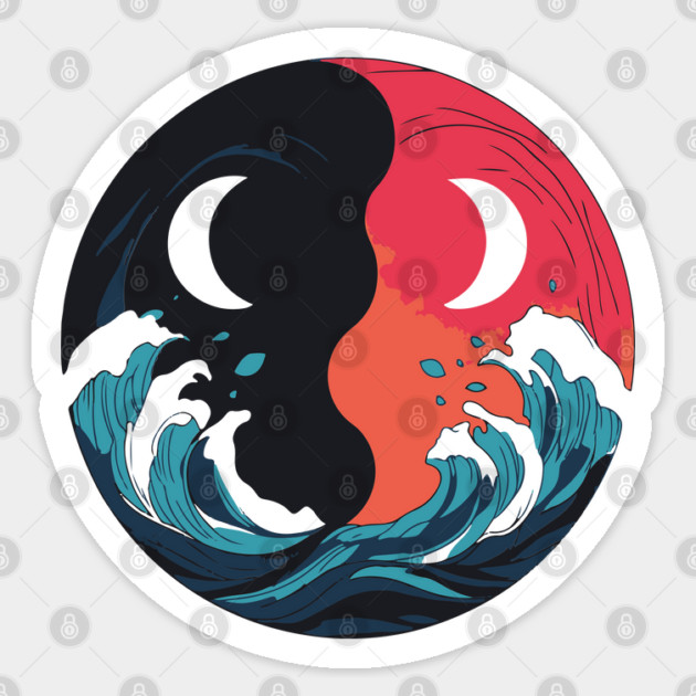 Yin Yang Moons and Tides - Expressionist Minimalist Design Sticker by TuncGK