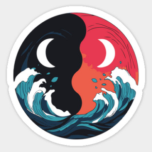 Yin Yang Moons and Tides - Expressionist Minimalist Design Magnet