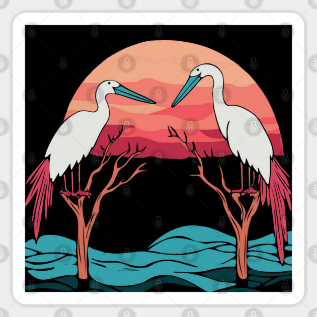 Two Cranes - Bird Lovers - Romantic Sticker by TuncGK