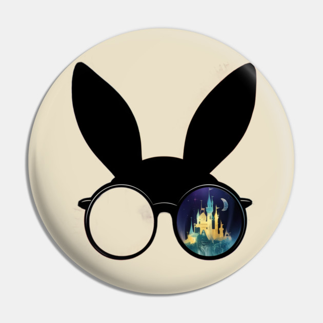 Pair of Round Glasses with One Lens Showing a Moonlit Castle Scene and Playful Rabbit Ears on Top Pin by animegirlnft