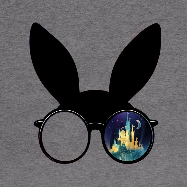 Pair of Round Glasses with One Lens Showing a Moonlit Castle Scene and Playful Rabbit Ears on Top by animegirlnft