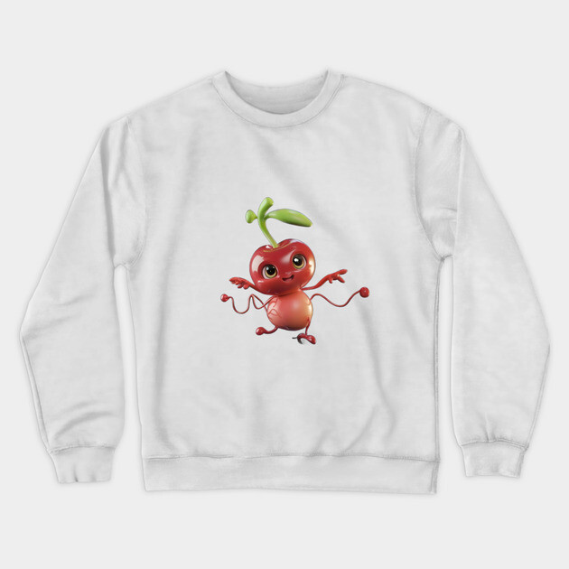 Smiling, Anthropomorphic Cherry with Arms and Legs, Waving Cheerfully Crewneck Sweatshirt by animegirlnft