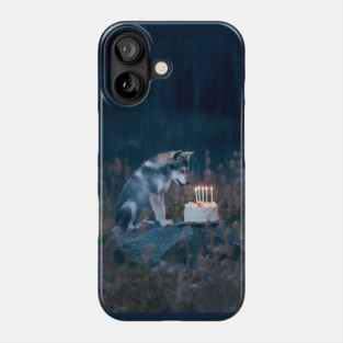 Siberian Husky Sits in Front of a Birthday Cake with Lit Candles, Suggesting a Celebration Phone Case