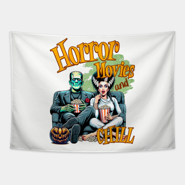 Horror Vintage Movies and Chill Frankenstein and Bride of Frankenstein Tapestry by Joaddo