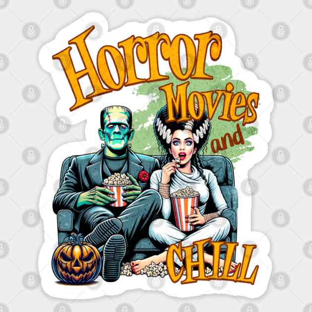 Horror Vintage Movies and Chill Frankenstein and Bride of Frankenstein Sticker by Joaddo