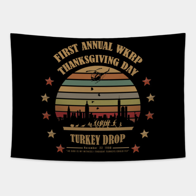 First Annual WKRP Thanksgiving Day Turkey Drop Tapestry by Db Printed