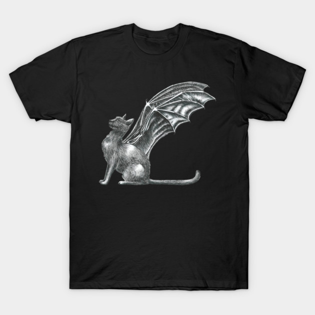 Bat-Winged Cat T-Shirt by Flora-Su