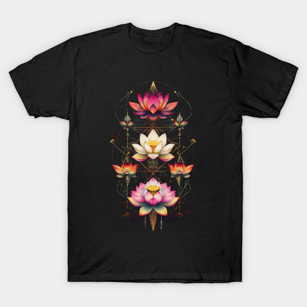 Sacred Lotus Flowers Chakra Yoga Sacred Geometry T-Shirt by AltrusianGrace