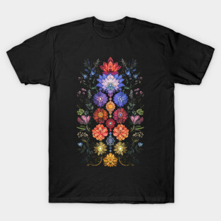 Floral Lotus Flowers Chakra Yoga Sacred Geometry T-Shirt