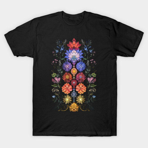 Floral Lotus Flowers Chakra Yoga Sacred Geometry T-Shirt by AltrusianGrace