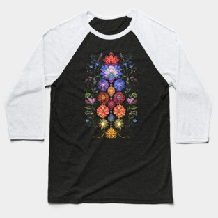 Floral Lotus Flowers Chakra Yoga Sacred Geometry Baseball T-Shirt
