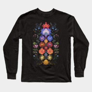 Floral Lotus Flowers Chakra Yoga Sacred Geometry Long Sleeve T-Shirt