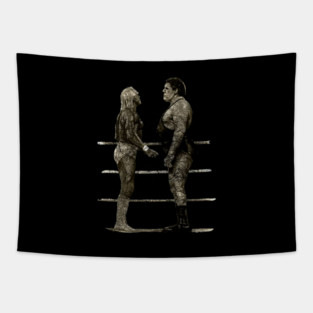 Andre the Giant vs Hulk Hogan Pencilart Tapestry