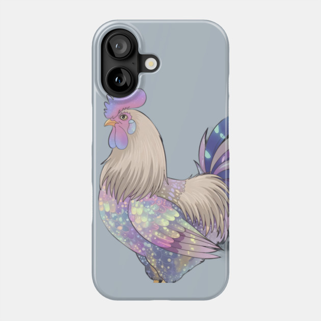 Rooster with Detailed and Colorful Plumage, Featuring Shades of Purple, Blue, and Iridescent Spots Phone Case by animegirlnft