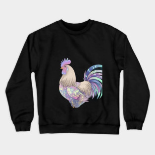 Rooster with Detailed and Colorful Plumage, Featuring Shades of Purple, Blue, and Iridescent Spots Crewneck Sweatshirt