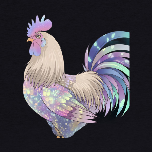 Rooster with Detailed and Colorful Plumage, Featuring Shades of Purple, Blue, and Iridescent Spots by animegirlnft